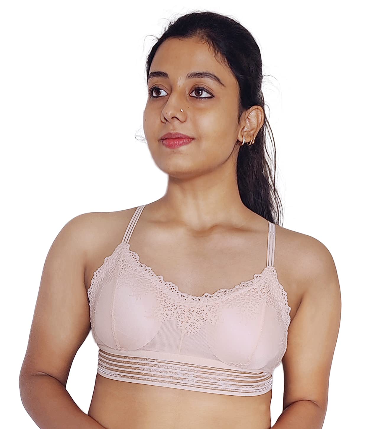 Padded Fancy Lace Bra with Adjustable Shoulder Straps & Hooks (Fits 28 to  36B) Soft & Stretchable (L) - Za